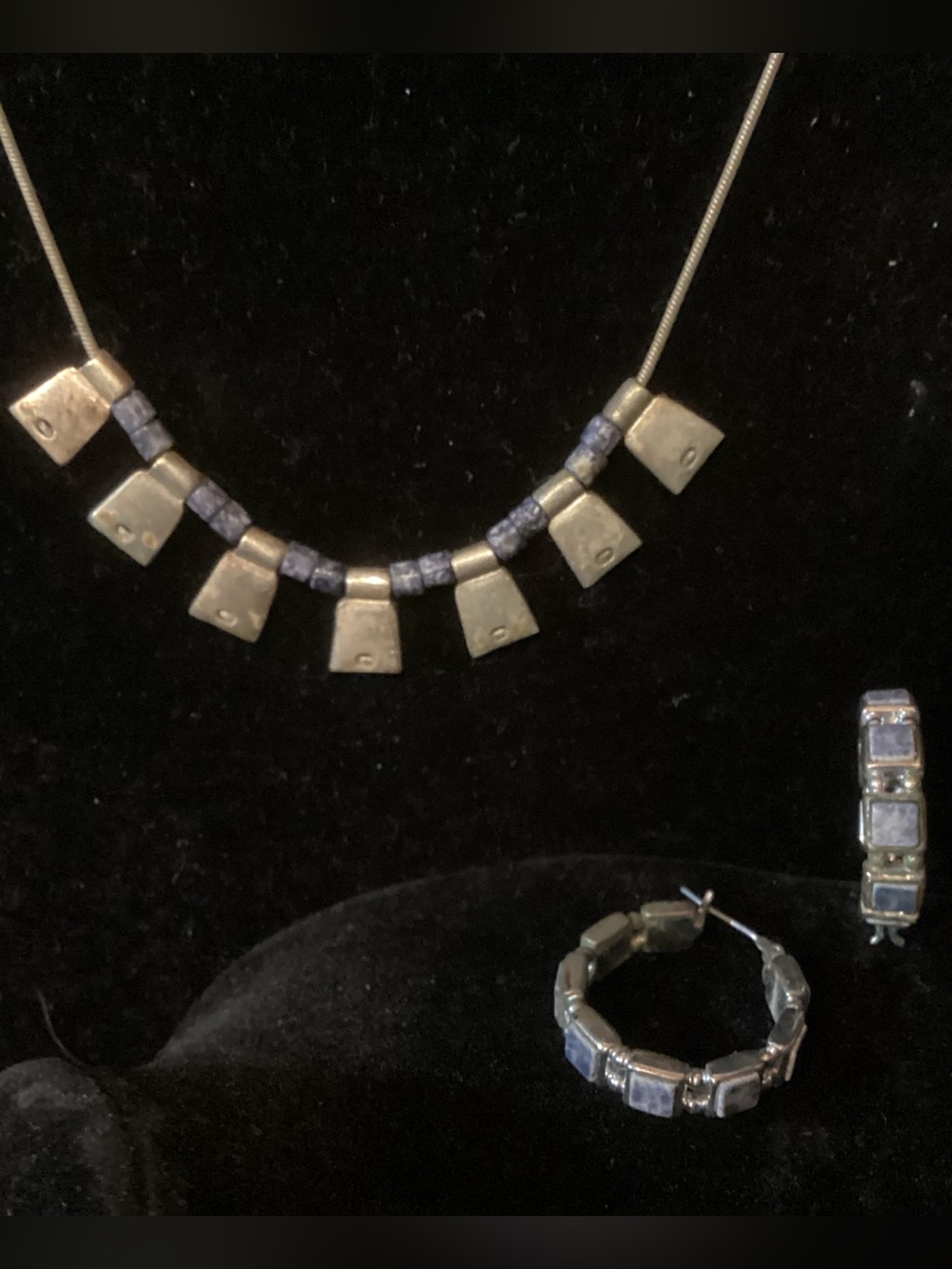 Silver and Blue Beaded Pendant Necklace by Crazy Horse